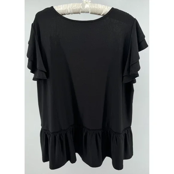 Sweet Rain Black Lace Yoke Blouse Womens Plus Size 2X Ruffle Hem Top - Picture 3 of 7